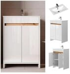 Vicco Waschbecken mit Unterschrank Lemgo 60 cm breit, Waschtisch stehend Wei&szlig;