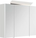 Spiegelschrank 80cm inkl. Design LED-Lampe und Glasb&ouml;den weiss hochglanz