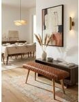Sitzbank &ndash; Leder/Massivholz, 115x53x38 cm, Braun, ohne Lehne