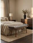 Sitzbank &ndash; Stoff/Massivholz, 125x51x38 cm, Grau, Chesterfield-Design