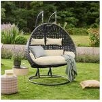 HOME DELUXE Polyrattan H&auml;ngesessel TWIN DELUXE - Schwarz/Creme f&uuml;r 2 Personen