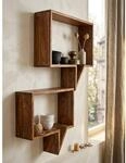 Wandregal Set MUMBAI Massivholz H&auml;ngend Landhausstil, Dunkelbraun 50x13x49 cm