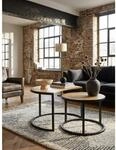 Couchtisch 2er Set Mango Massivholz Metall Rund Industrial, Hellbraun 41x60x41 cm