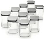 Arendo Vorratsgl&auml;ser 10er-Set, quadratisch, Borosilikatglas, Deckel mit Edelstahl