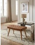 Sitzhocker &ndash; Mango Massivholz/Echtleder, 67x47x39 cm, Chesterfield-Design