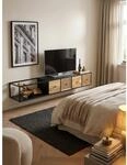 Lowboard H&auml;ngend Mango Massivholz Metall Modern Stil 150x25x35 cm Schwarz mit...