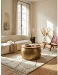 Couchtisch Rund in Gold aus Mango Massivholz, 60x60x40 cm, Modern, mit Stauraum und