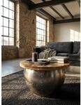 Couchtisch Mangoholz Metall Industrial 60x43x60 cm Rund mit Stauraum Silber