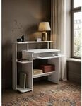 Schreibtisch &ndash; Wei&szlig;, 94x90,5x48,5 cm, Tastaturauszug, kompakt, mit Druckerablage