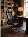 B&uuml;rostuhl Echtleder mit hoher R&uuml;ckenlehne und Kopfst&uuml;tze MONTEREY, Braun 70x67x136