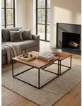Couchtisch Set &ndash; 2-teilig Eckig Akazie Massivholz Metallgestell