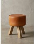 Sitzhocker &ndash; Holz/Echtleder, 37x45x37 cm, modern, rund