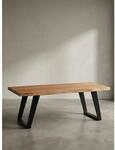 Couchtisch Braun Akazie Massivholz Baumkante 120x60x46 cm, Metallbeine U-Form