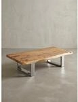 Couchtisch Braun Akazien-Massivholz mit Metallgestell, Baumkante, 115x25x58cm