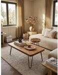 Couchtisch BAGLI aus Massivholz mit Design Metallbeinen im Landhaus-Stil, Akazie