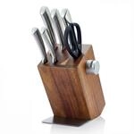 Arendo Messerblock, 6-teilig mit Holzblock & Edelstahl Messern, inkl. Sch&auml;rfer...