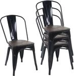 4er-Set Stuhl MCW-A73 inkl. Holz-Sitzfl&auml;che, Bistrostuhl Stapelstuhl, Metall