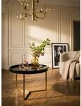 Couchtisch Metall Rund, Retro Design, Modern mit Holzplatte, Schwarz 58x58x42 cm
