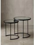 Beistelltisch Set &ndash; rund, Spiegelglas schwarz, 2-teilig, &Oslash;50x42 cm