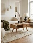 Couchtisch in Naturfarben aus Mango Massivholz und Rattan, 90x40x45cm mit Stauraum