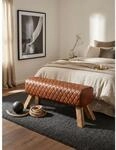 Sitzbank &ndash; Leder/Massivholz, 89x46x35 cm, Turnbock-Design