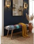 Sitzbank &ndash; Samt/Massivholz, 117x51x38 cm, Patchwork