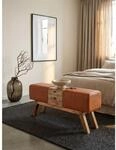 Sitzbank &ndash; Leder/Massivholz, 120x56x30 cm, Braun, mit Schubladen, Turnbock-Design