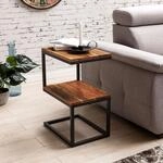 Beistelltisch Massivholz Metall S-Form Landhausstil AKOLA, Dunkelbraun 30x45x60 cm
