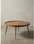 Couchtisch Sheesham Massivholz Rund 75x39x75 cm, Retro Braun Metall Kaffeetisch