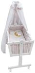 Baby Wiege Kinder Bett Stubenwagen Beistellbett + 9 tlg. Zubeh&ouml;r Wei&szlig; / Beige