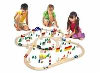 130 Teile XXL Holzeisenbahn Set - 5m Schienen - Holz Eisenbahn Kinder Spielzeug