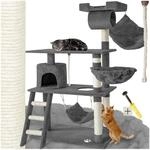 tectake&reg; Kratzbaum, 141 cm, mit Katzenhaus, inklusive Treppe, Spielkordel und