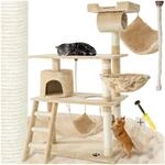 tectake&reg; Kratzbaum, 141 cm, mit Katzenhaus, inklusive Treppe, Spielkordel und