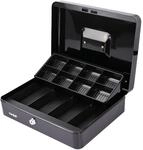 HMF Geldkassette mit 8 M&uuml;nz- und 4 Geldscheinf&auml;chern, 30 x 24 x 9 cm, schwarz