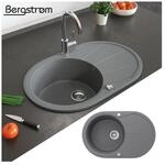 Granit Sp&uuml;le K&uuml;chensp&uuml;le Einbausp&uuml;le Sp&uuml;lbecken+Drehexcenter+Siphon Grau