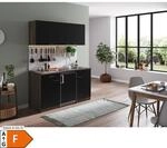 Respekta K&uuml;chenzeile KB150EYS 150 cm Schwarz-Eiche York Nachbildung