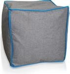 KINZLER Hocker eckig, Leinenoptik mit Neon-Piping, T&uuml;rkis