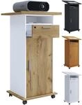 VCM Holz Standschreibtisch ideal f&uuml;r Beamer oder Projektor mit Rollen und T&uuml;r 