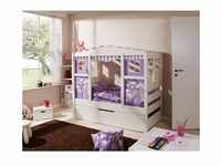 TiCAA Hausbett Mini mit Bettkasten "Horse Lila" Kiefer Weiß