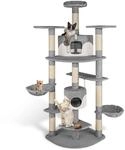 tectake&reg; Kratzbaum, 201 cm, mit 2 Katzenh&auml;usern, inklusive Spielkordel und