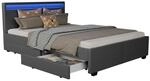 Juskys Polsterbett Lyon 140x200 cm mit Lattenrost, Bettkasten & LED Beleuchtung -