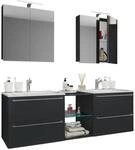 VCM 3-tlg. Set 2 Waschtisch, 2 Spiegelschrank, 2 Waschbecken, 1 Mittelfach 