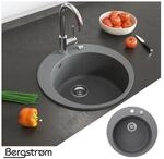 Granit Sp&uuml;le K&uuml;chensp&uuml;le Einbausp&uuml;le Sp&uuml;lbecken+Drehexcenter+Siphon Grau
