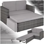 tectake&reg; Rattan Lounge, 2-Sitzer, UV-best&auml;ndig, Hocker mit klappbarer St&uuml;tze