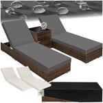 tectake&reg; 2er Set Aluminium Rattan Sonnenliegen, wetterfest und UV-best&auml;ndig, Tisch