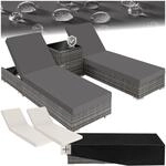 tectake&reg; 2er Set Aluminium Rattan Sonnenliegen, wetterfest und UV-best&auml;ndig, Tisch