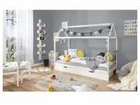 TiCAA Kinderbett Hausbett "Lina" mit Schubkästen 90x200 cm Kiefer weiß