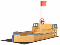 Juskys Sandkasten Käpt’n Pit mit Bodenplane & Dach - Holz Piratenschiff Boot -