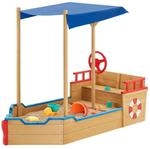 Juskys Sandkasten K&auml;pt&rsquo;n Pit mit Bodenplane & Dach - Holz Piratenschiff Boot -