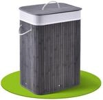 Juskys Bambus W&auml;schekorb Curly 72 Liter mit Stoff W&auml;schesack & Tragegriffen 